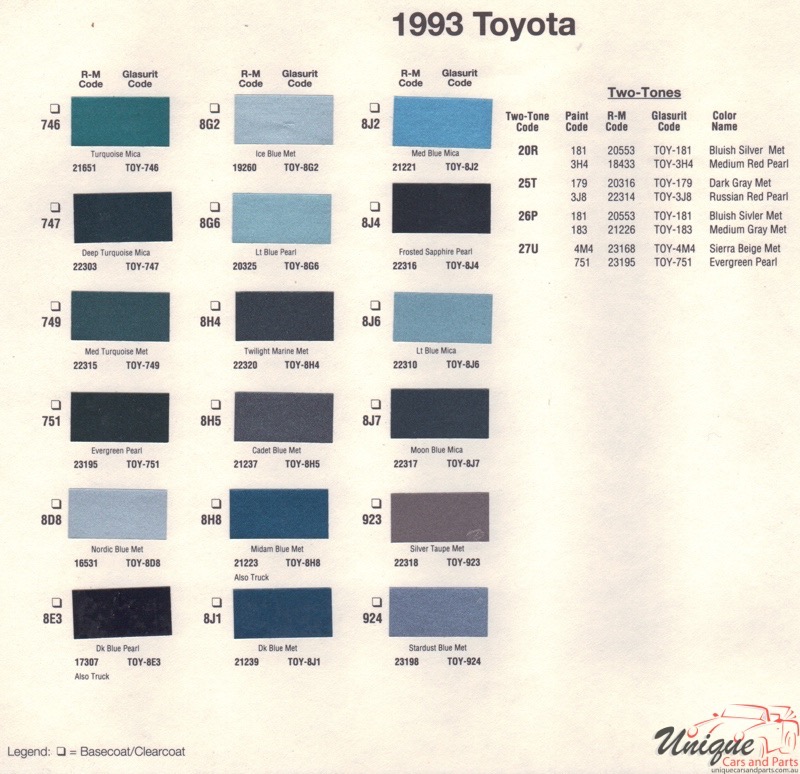 1993 Toyota Paint Charts RM 2